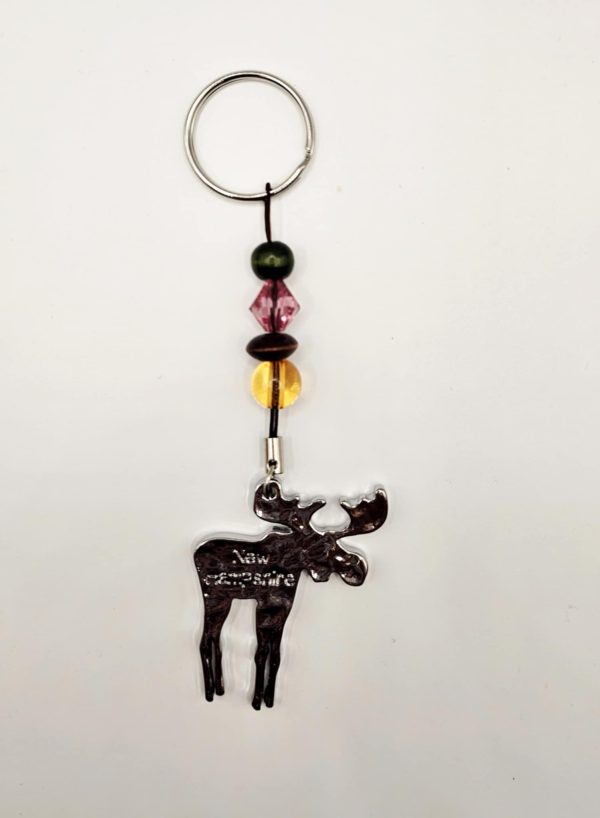 Hammered Metal Moose Beaded Keychain #929